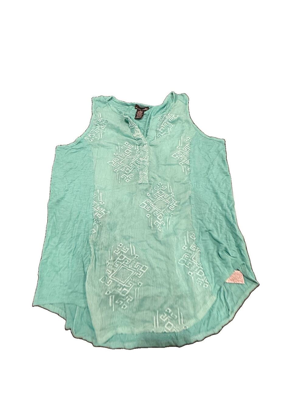 RXB Women’s Large Embroidered Boho Tank Top Pool Blue Sleeveless Rayon Blend